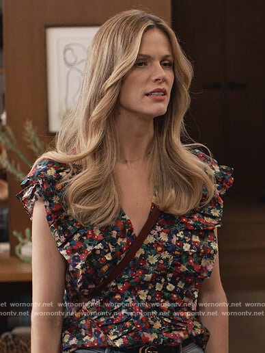 Allison's floral print ruffle top on Grace and Frankie