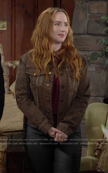 Mariah's leopard print denim jacket on The Young and the Restless