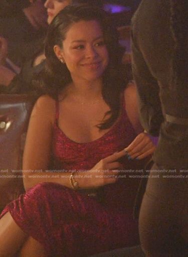 Mariana's metallic pink dress on Good Trouble