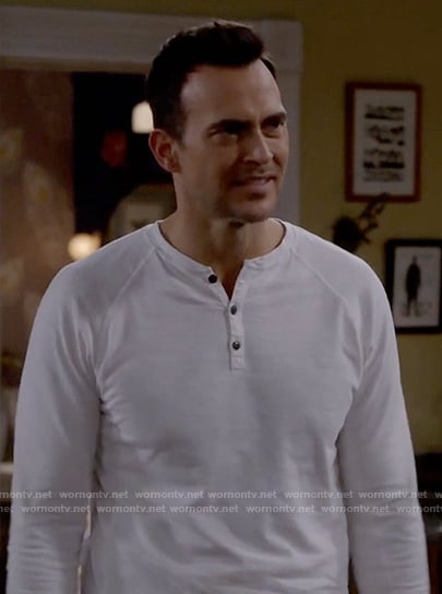 Max's white henley tee on Call Me Kat