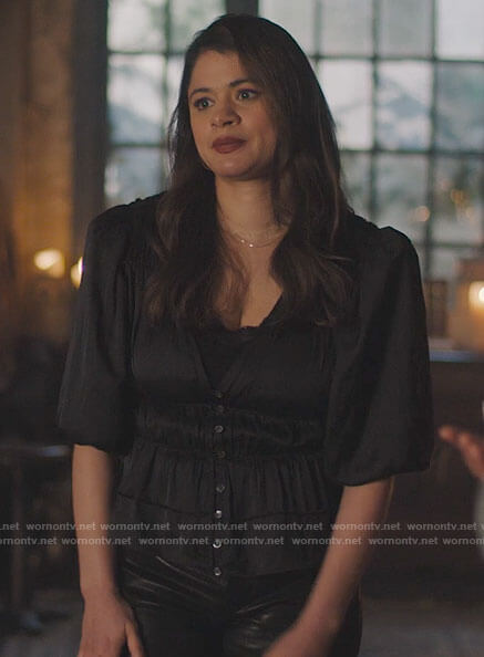 Mel's black v-neck button front top on Charmed