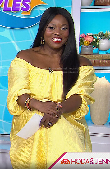 Melissa Chataigne's yellow off the shoulder dress on Today
