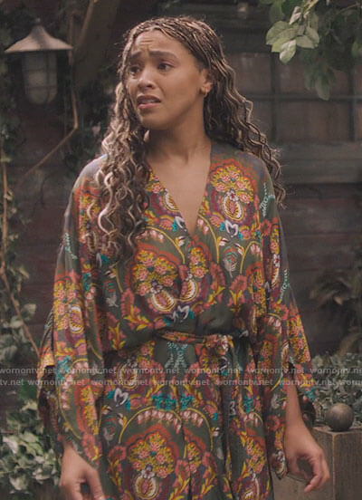 Kaela's olive floral robe on Charmed