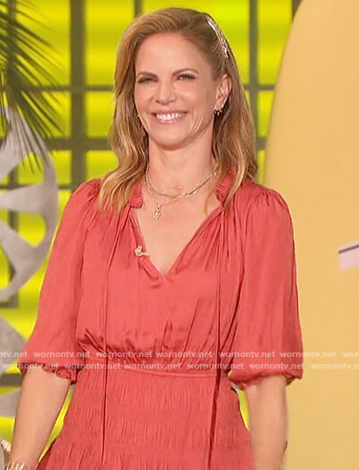 Natalie's bronze ruffled mini dress on The Talk