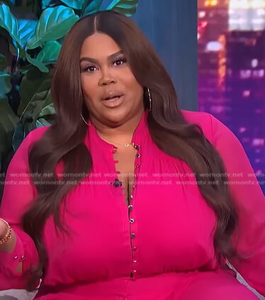 Nina's pink button down jumpsuit on E! News Nightly Pop
