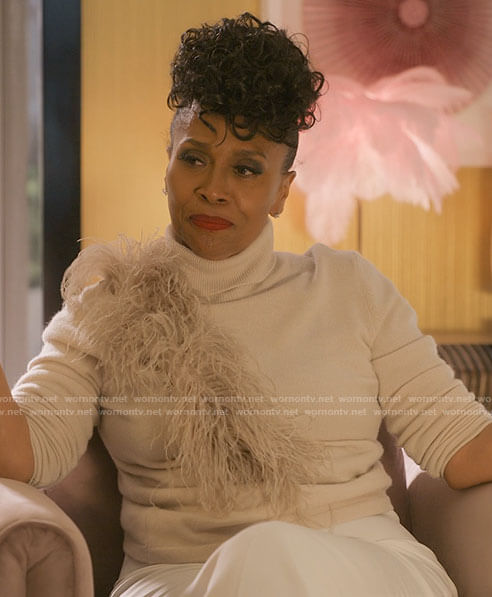 Patricia's feather turtleneck sweater on I Love That For You