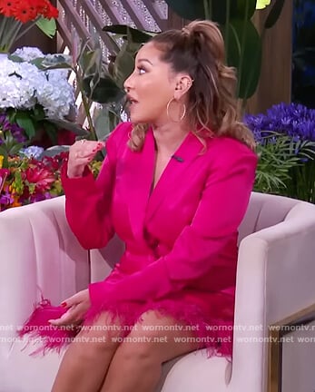 Adrienne's pink feather trim blazer dress on The Real