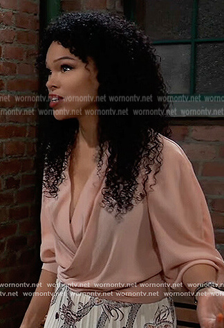 Portia's beige wrap blouse on General Hospital