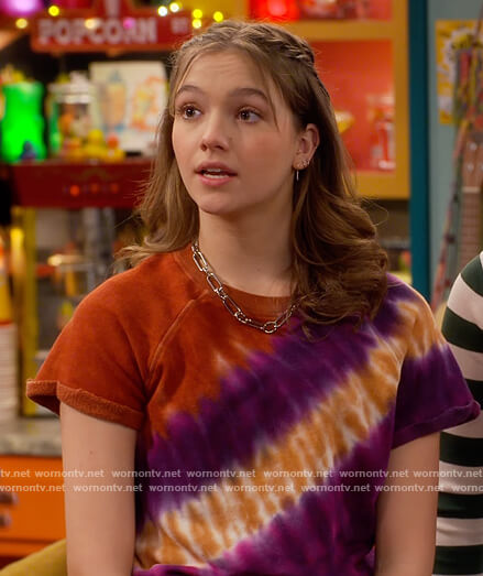 Presley's purple tie dye tee on Side Hustle