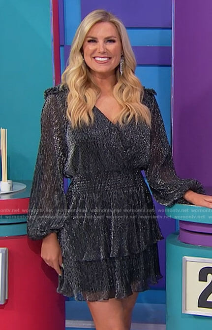 Rachel's metallic black tiered mini dress on The Price is Right