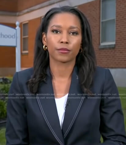 Rachel's black stitched lapel blazer on Good Morning America