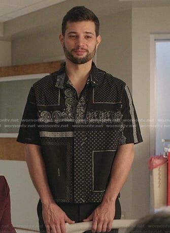 Sam's black bandana print shirt on Dynasty
