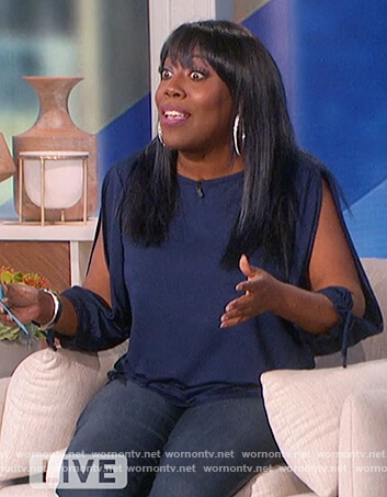 Sheryl's blue split sleeve blouse on The Talk