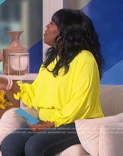 Sheryl's yellow smocked waist top on The Talk