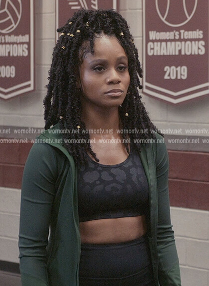 Simone's black leopard print sports bra set on All American Homecoming