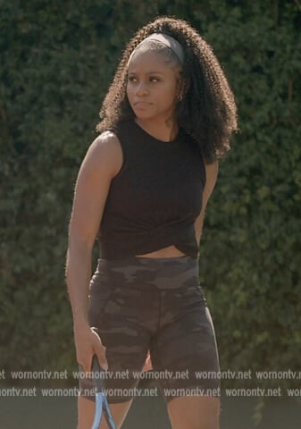 Simone's black tie waist crop top on All American Homecoming