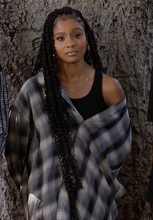 Simone's oversized plaid shirt on All American Homecoming