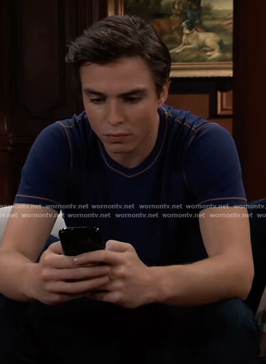 Spencer's blue contrast trim tee on General Hospital