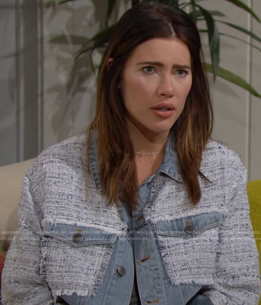 Steffy's denim and tweed jacket on The Bold and the Beautiful