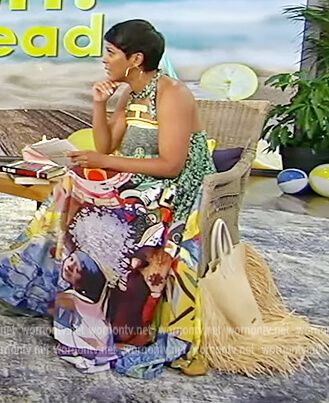 Tamron's beige fringe tote bag on Tamron Hall Show