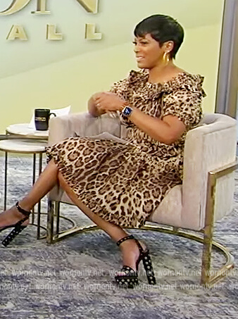 Tamron's leopard print mini dress on Tamron Hall Show
