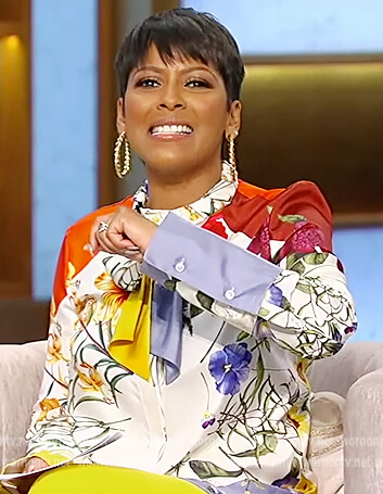 Tamron's white  floral print blouse on Tamron Hall Show