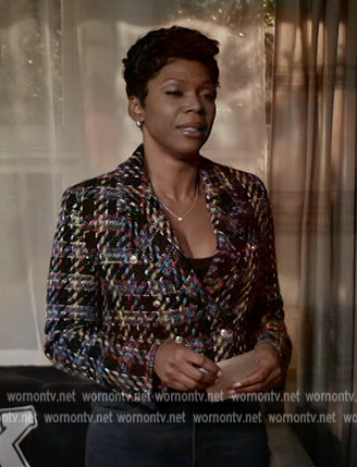 Celine's tweed cropped jacket on All American Homecoming