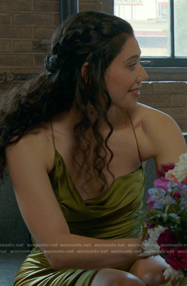 Violet's green cowl neck dress on Chicago Fire