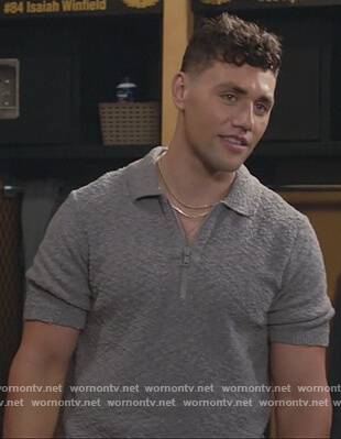 Wade's gray textured polo on All American