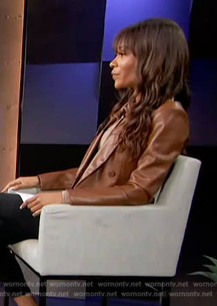 Zuri's brown leather blazer on Access Hollywood