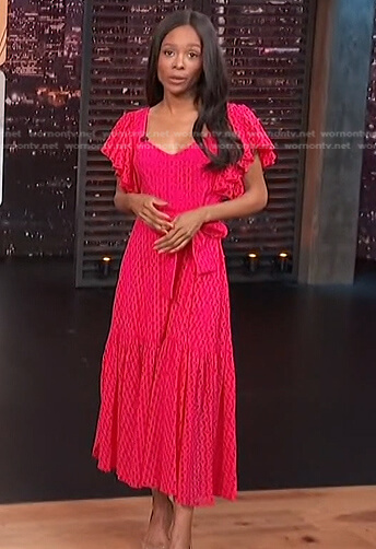 Zuri's pink eyelet midi dress on Access Hollywood