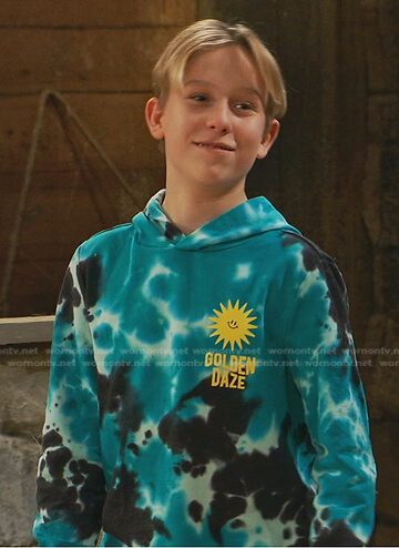 Jake's blue tie dye hoodie on Bunkd