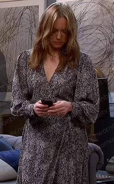 Abigail's black floral wrap dress on Days of our Lives