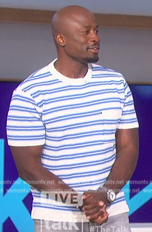 Akbar's blue stripe knitted tee on The Talk