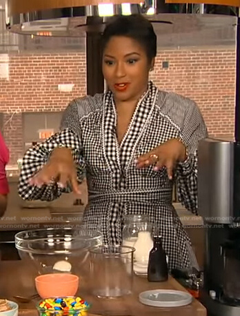 Alicia's black gingham check wrap dress on Good Morning America