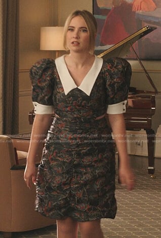 Amanda's black floral puff sleeve dress on Dynasty