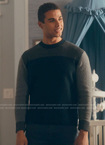 Andrew's grey colorblock sweater on Love Victor