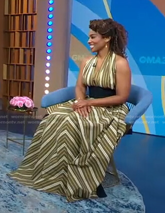 Anika Noni Rose's striped halter neck maxi dress on Good Morning America