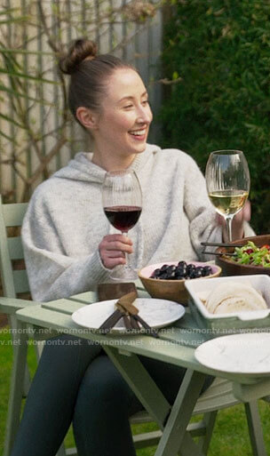 Becky's grey knit hooded sweater on Chloe