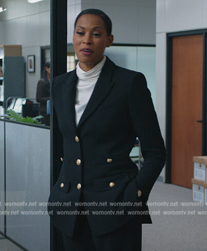 Ms Jackson's black blazer with gold buttons on All Rise