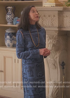 Loretta's blue printed midi dress on First Kill