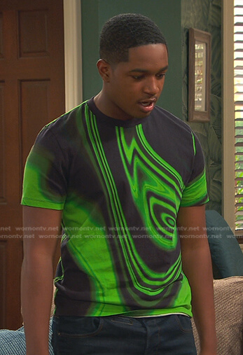 Booker's black and green printed tee on Ravens Home