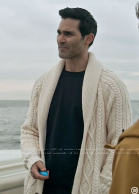 Clark's white cable-knit cardigan on Superman and Lois