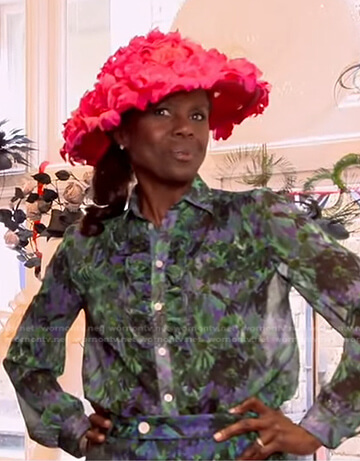Deborah's green printed sheer blouse and pants on Good Morning America