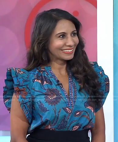 Dr. Taz Bhatia's blue floral ruffle top on Today