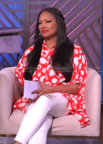 Garcelle's red print asymmetric shirt on The Real
