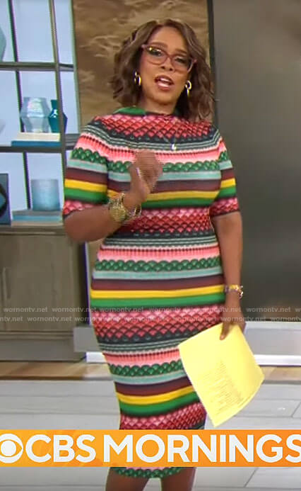 Gayle King's multicolor stripe dress on CBS Mornings