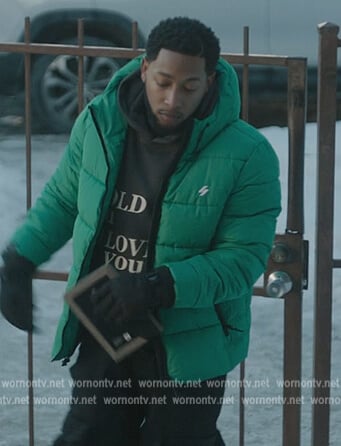 Emmett's green puffer jacket on The Chi