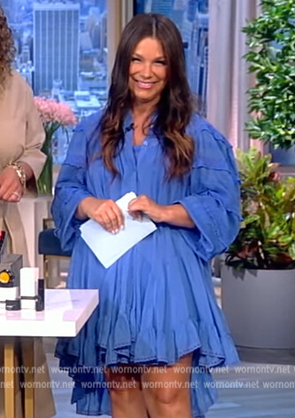Gretta Monahan's blue ruffle mini dress on The View