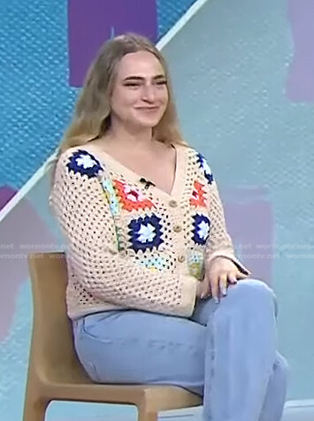 Hallie Gould's beige crochet cardigan on Today
